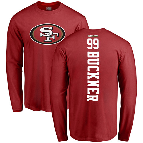 Men San Francisco 49ers Red DeForest Buckner Backer #99 Long Sleeve NFL T Shirt->nfl t-shirts->Sports Accessory